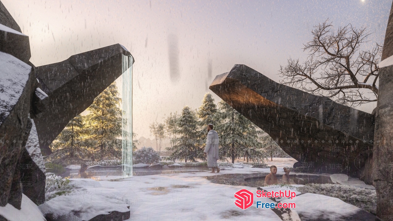 Snowy Outdoor Hot Tub Oasis 3D SketchUp File