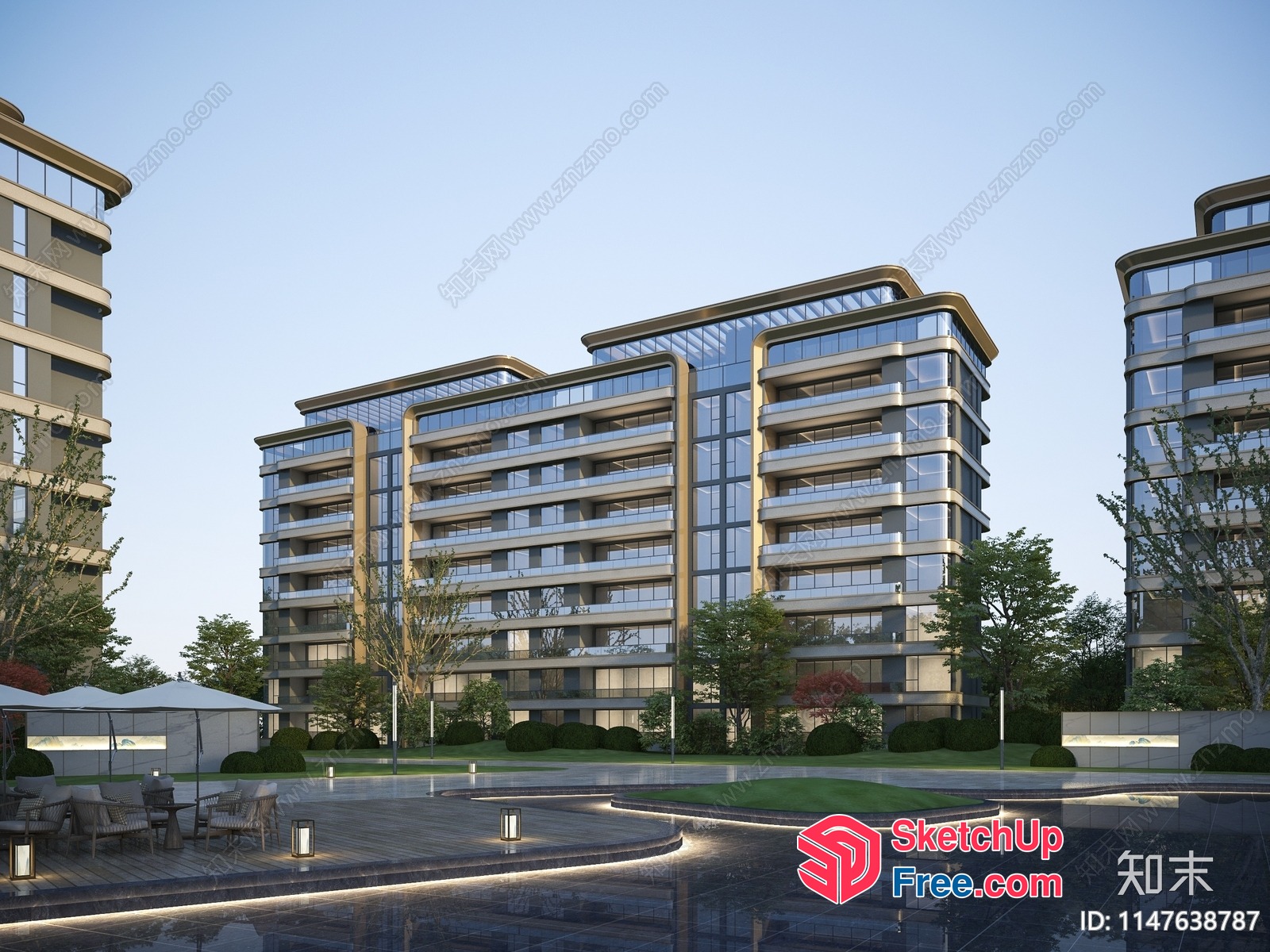 Modern Apartment Building With Glass Curtain Wall 3D SketchUp File