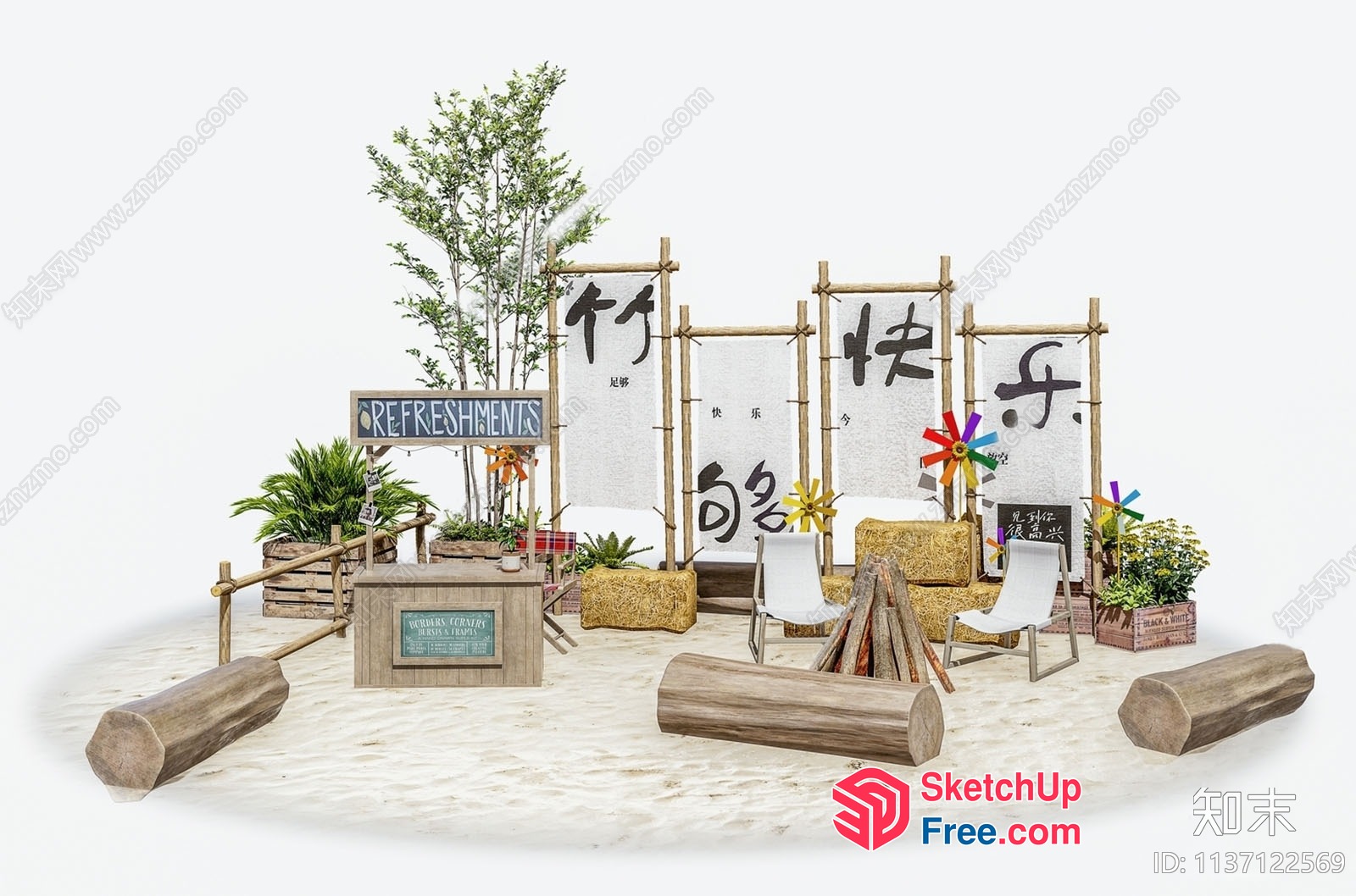 Refreshments And Plant Decorative Booth 3D SketchUp File