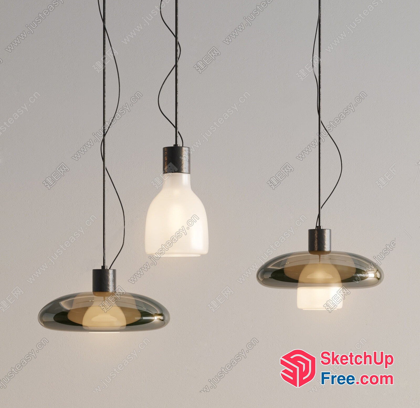Modern Hanging Lights With Glass Shades And Metal Fixtures 3D SketchUp File