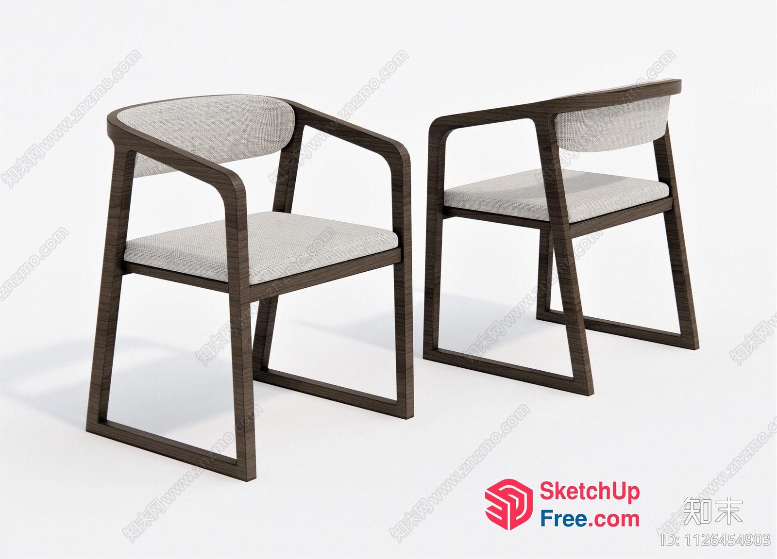 Modern Minimalist Chairs With Grey Cushions And Wooden Frames 3D SketchUp File