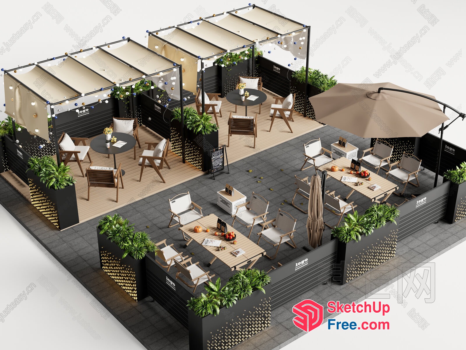 Modern Outdoor Cafe With Tables And Chairs 3D SketchUp File