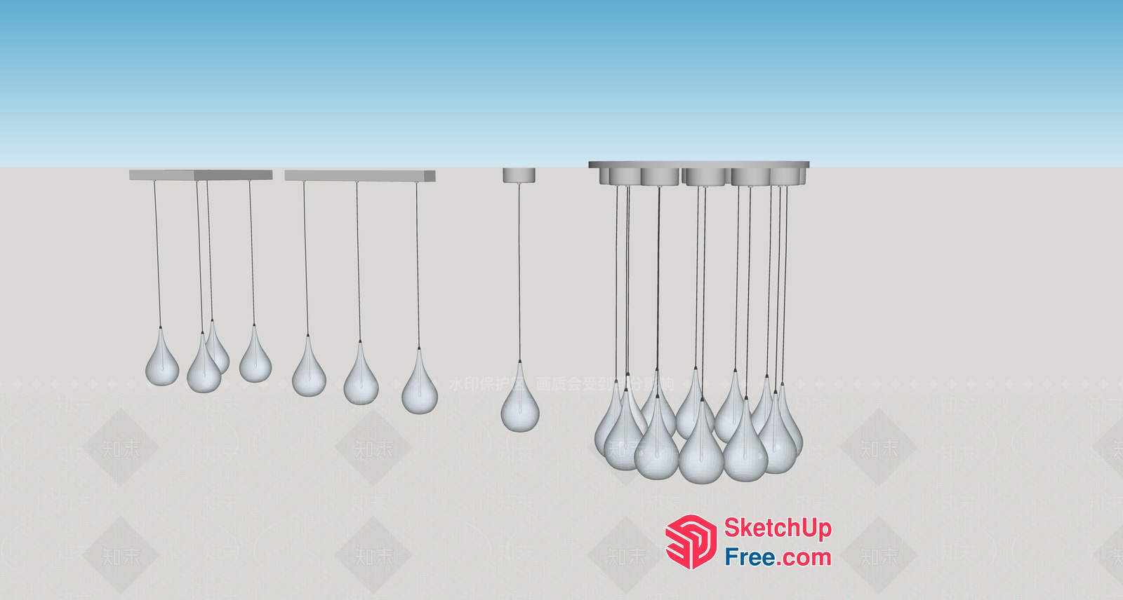 Glass Teardrop Pendant Lighting Fixtures 3D SketchUp File