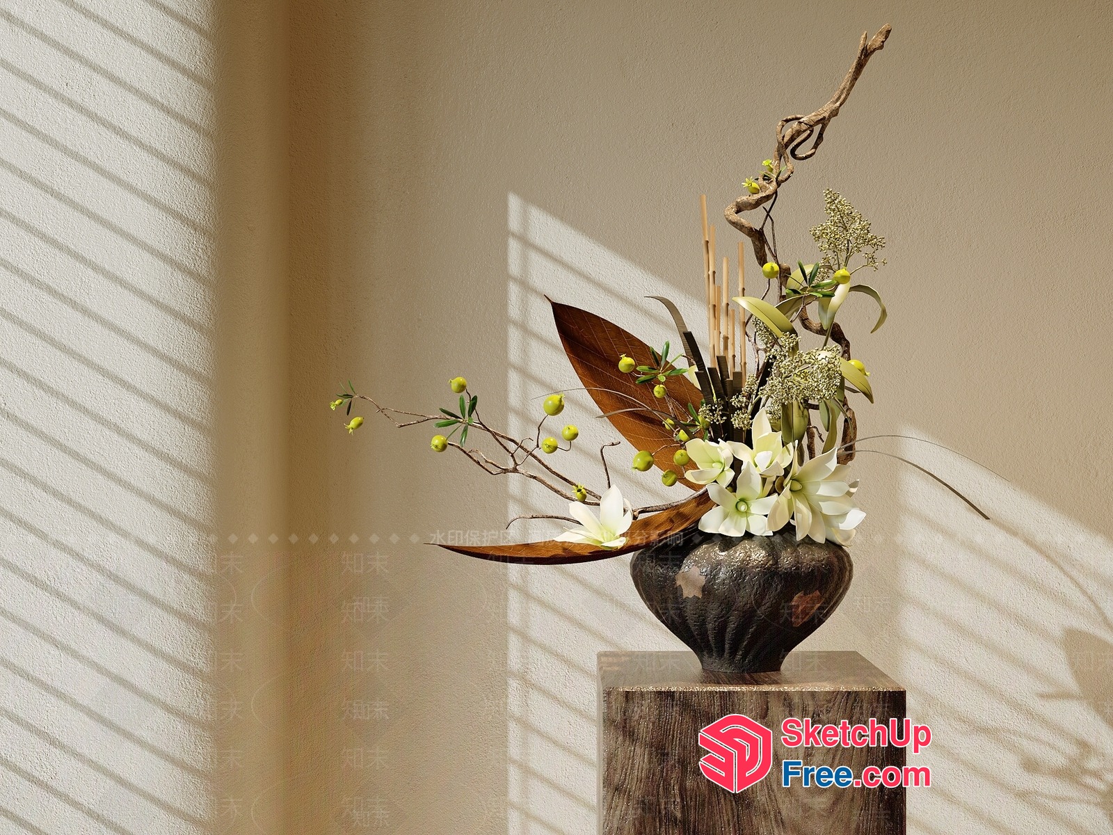 Elegant White And Brown Floral Arrangement In A Vase 3D SketchUp File