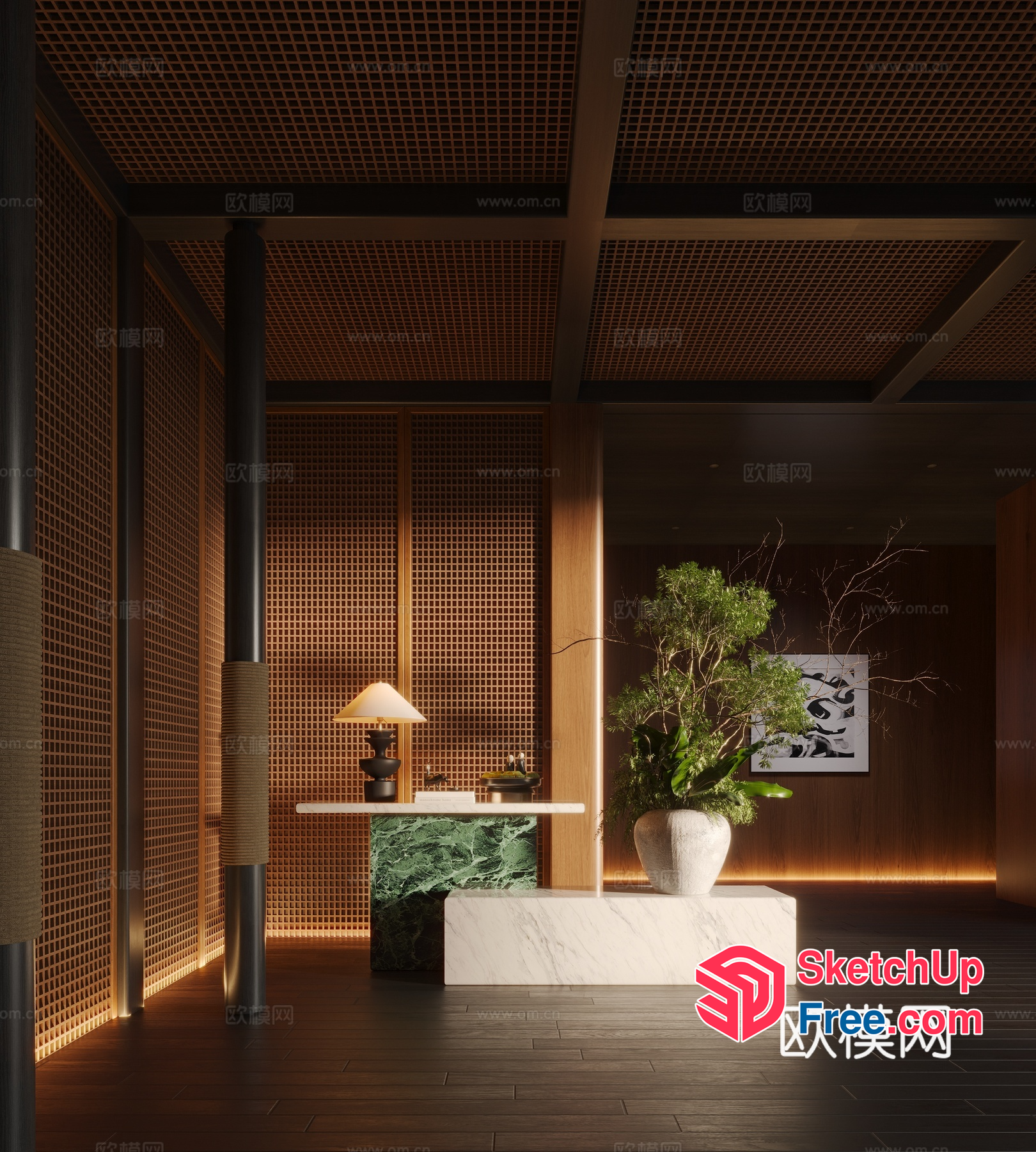 Japanese-Inspired Minimalist Living Room 3D SketchUp File