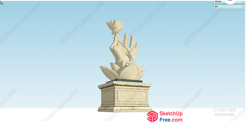 Stone Hand And Flower Sculpture On Pedestal 3D SketchUp File