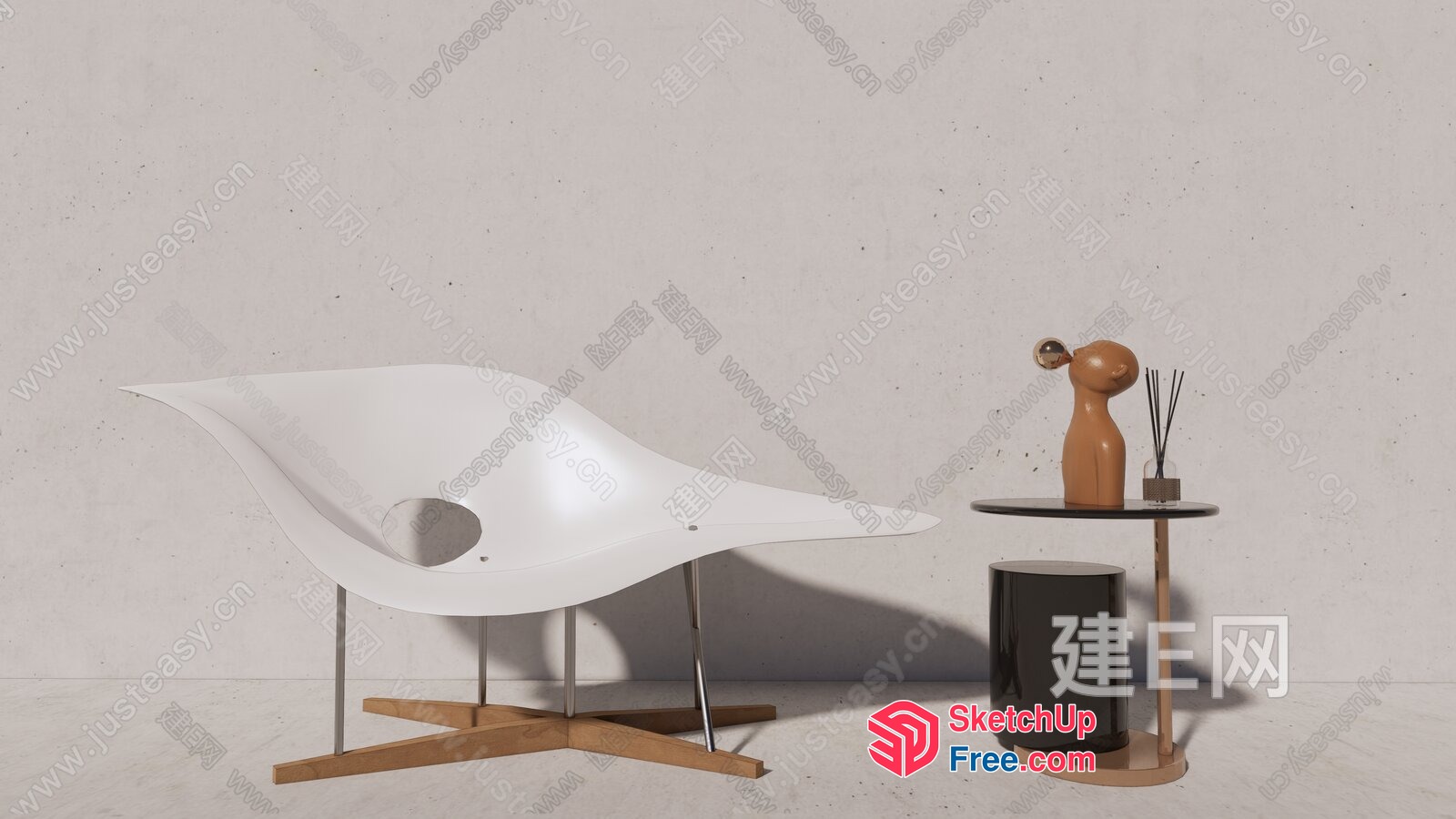White Contemporary Sofa And Table Setting 3D SketchUp File