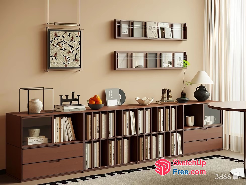 Modern Living Room Interior With Brown Bookcase And Decor 3D SketchUp File