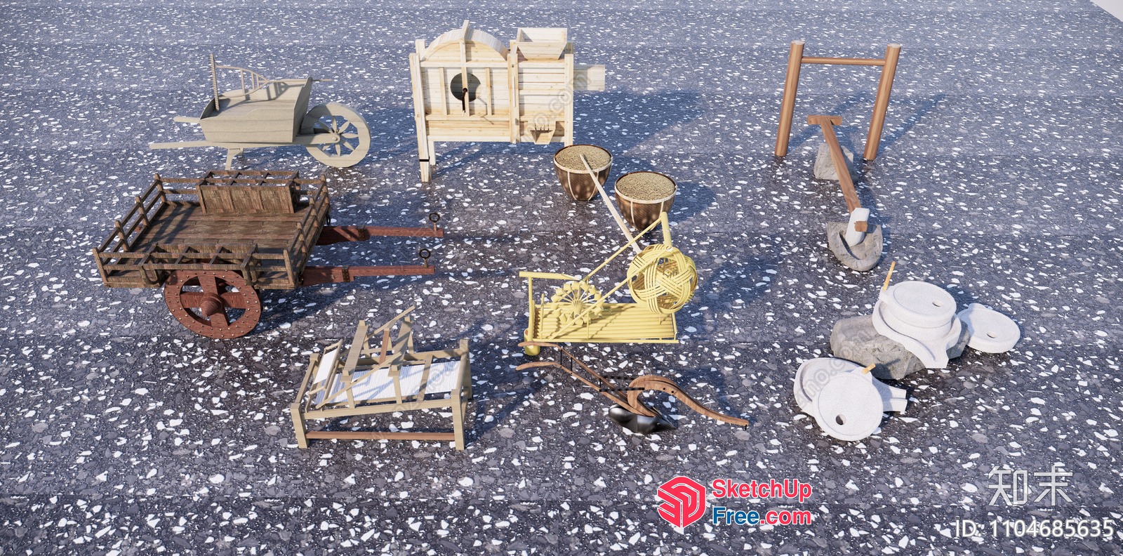 Ancient Medieval Village Scene Elements 3D SketchUp File