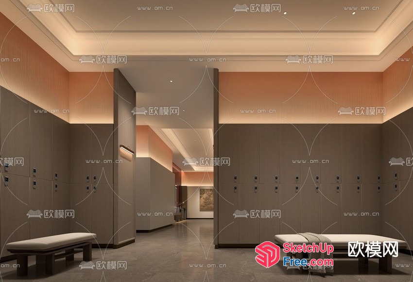 Modern Locker Room With Neutral Color Scheme 3D SketchUp File