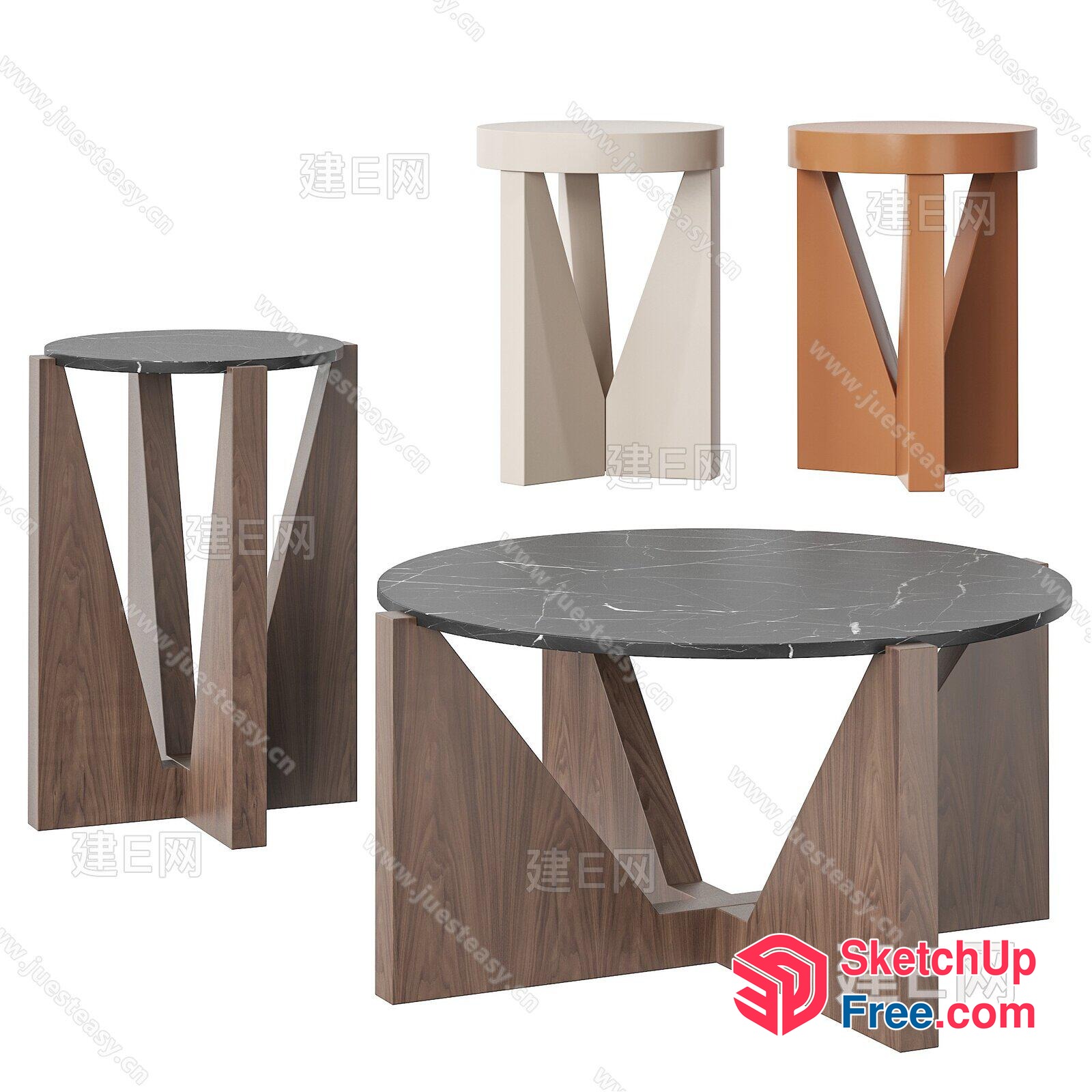 Minimalist Modern Coffee Table And Side Tables 3D SketchUp File