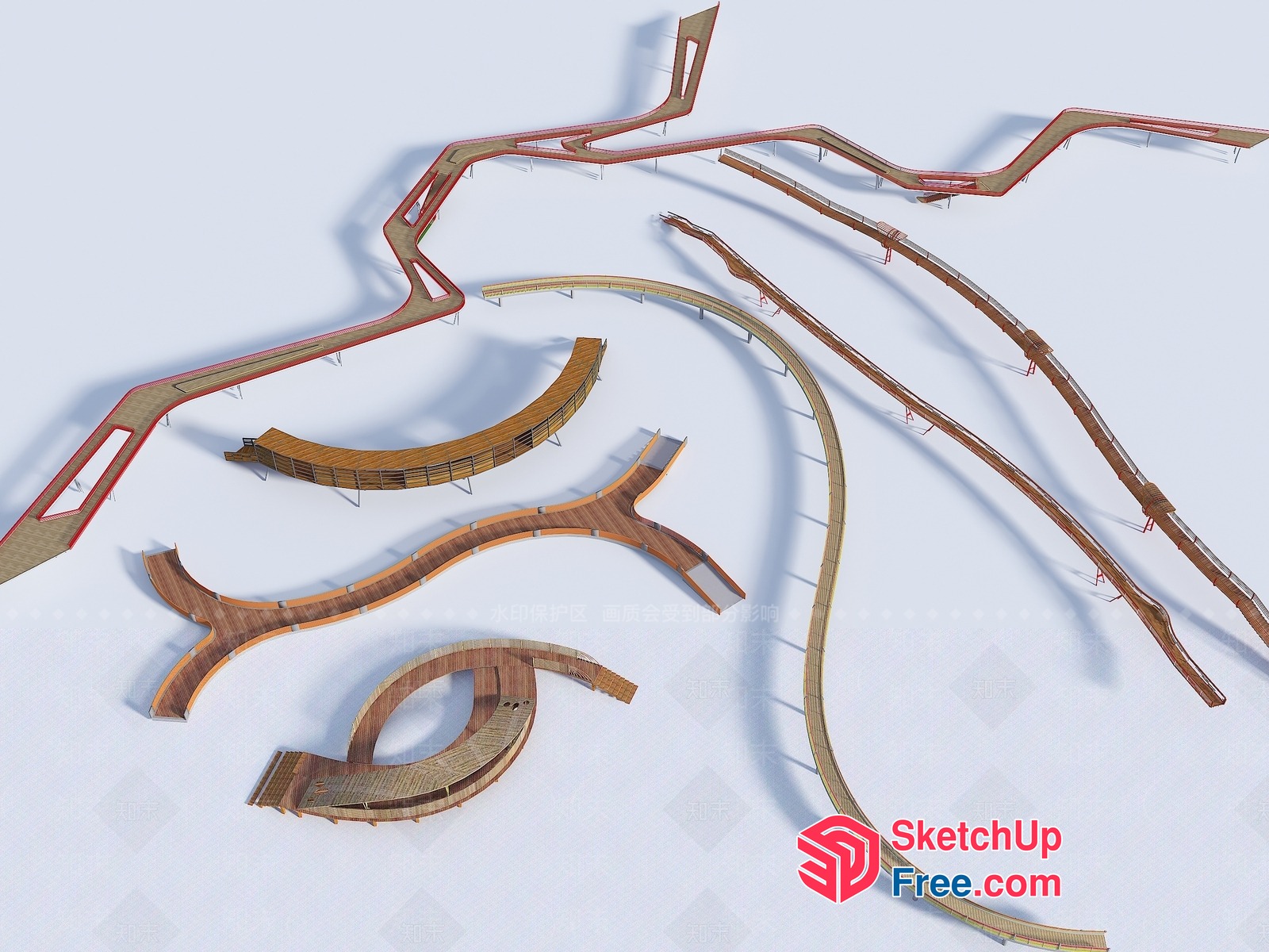 Curved Wooden Staircases And Ramps 3D SketchUp File