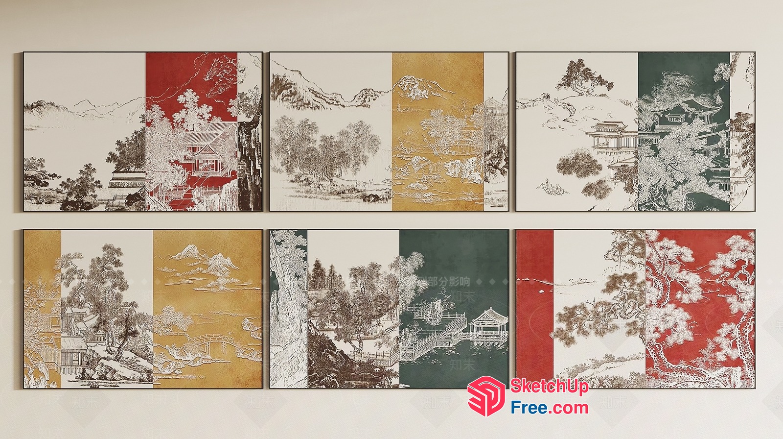 Oriental Landscape Decorative Panels 3D SketchUp File