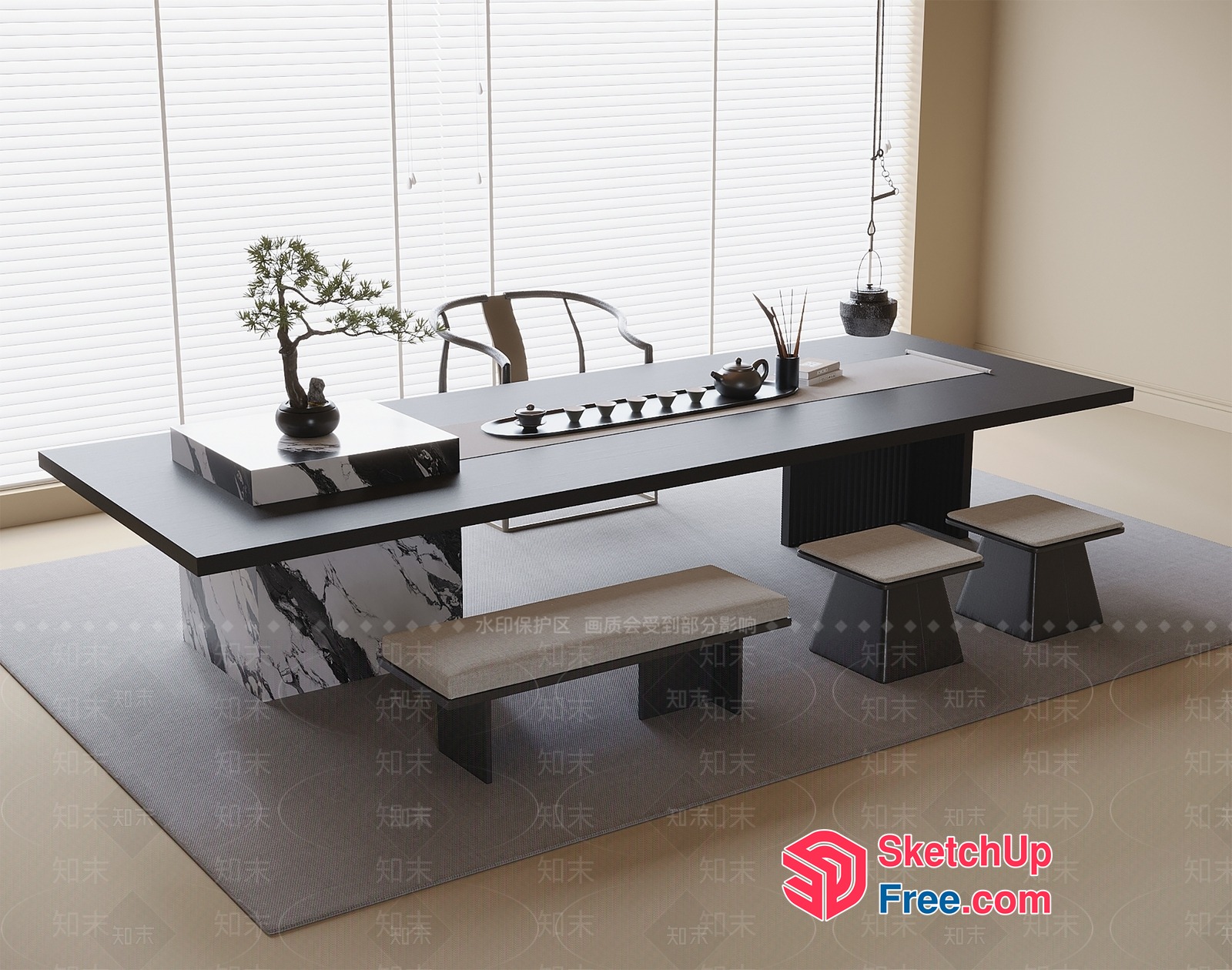 Elegant Japanese-Inspired Minimalist Dining Room 3D SketchUp File