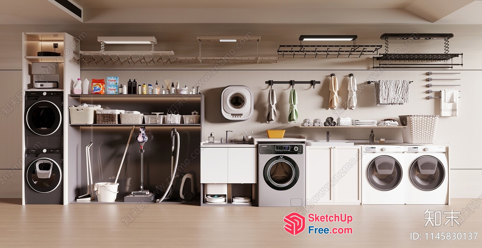 Modern Laundry Room With Sleek Appliances And Storage 3D SketchUp File