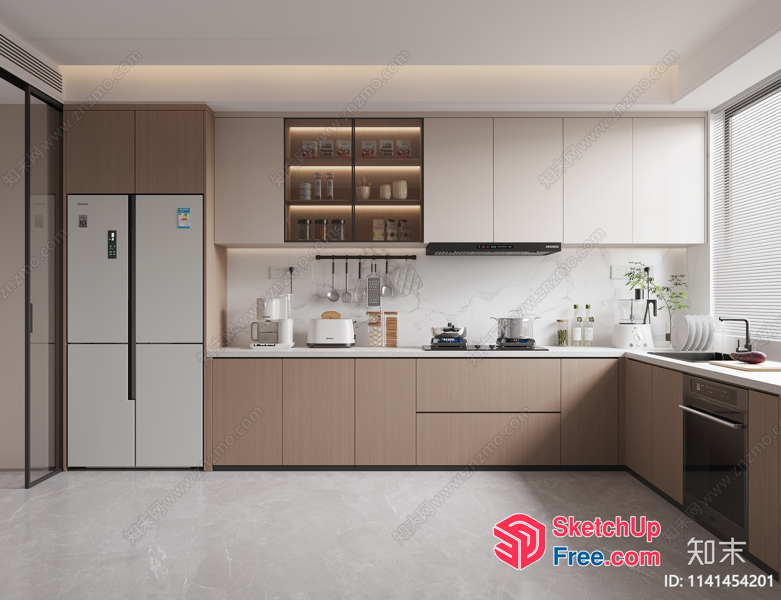 Modern Kitchen Interior With Sleek White And Brown Decor 3D SketchUp File