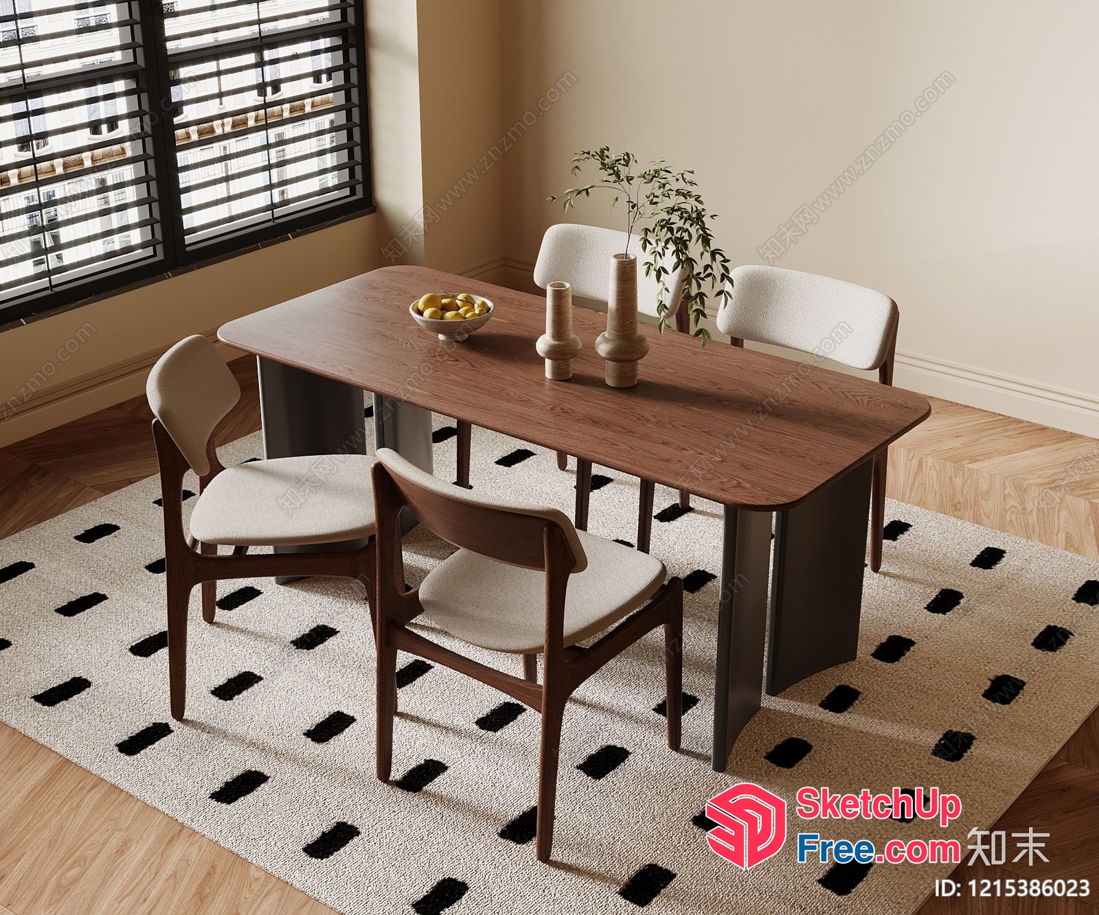 Modern Minimalist Dining Room With Wooden Table And Chairs 3D SketchUp File