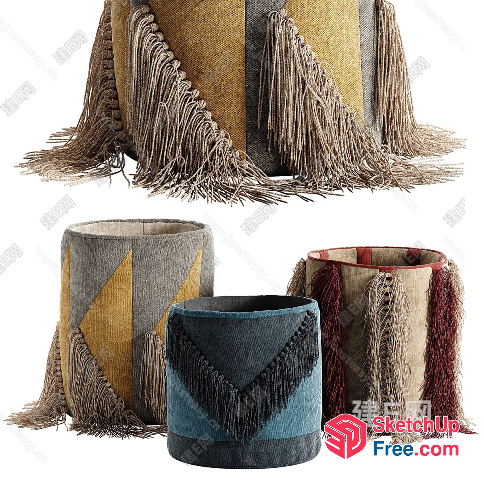 Colorful Fringed Throw Pillows 3D SketchUp File