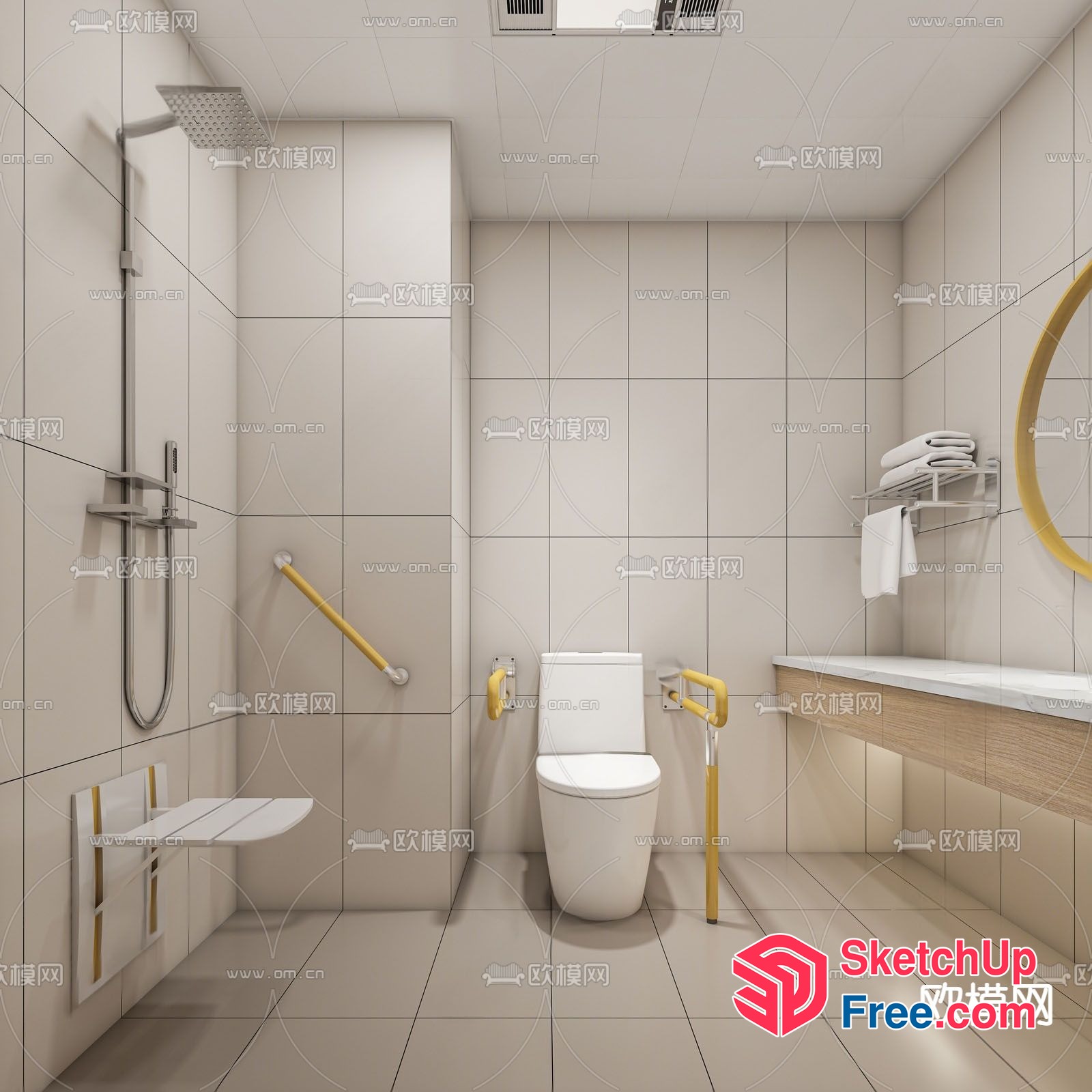 Modern Bathroom With Elegant White And Gold Accents 3D SketchUp File