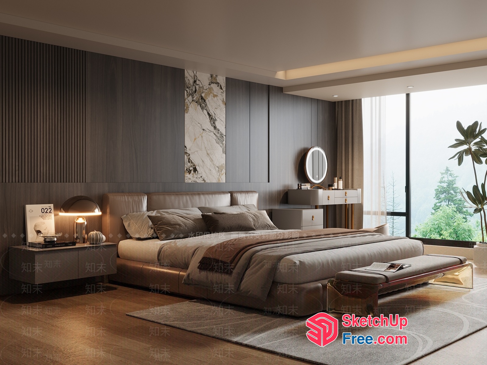 Modern Minimalist Bedroom Interior With Neutral Color Scheme 3D SketchUp File