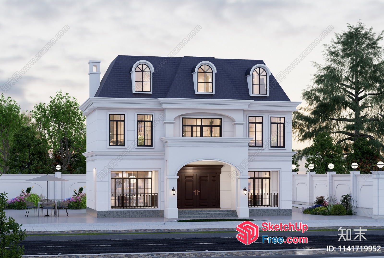 Luxurious White Two-Story Home With Classic French Style 3D SketchUp File