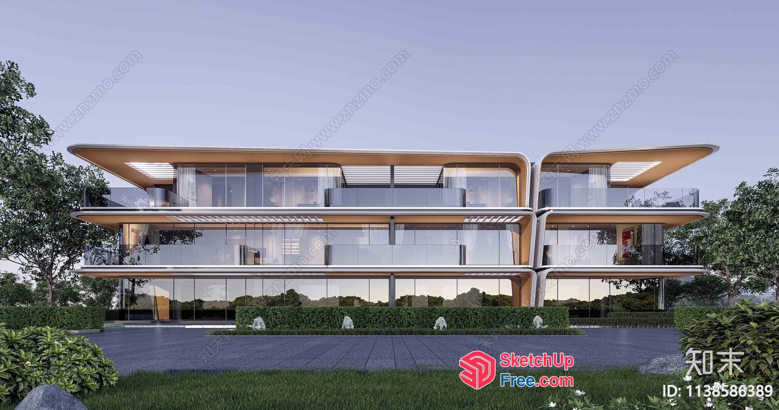 Modern Glass Curtain Wall Building Exterior 3D SketchUp File