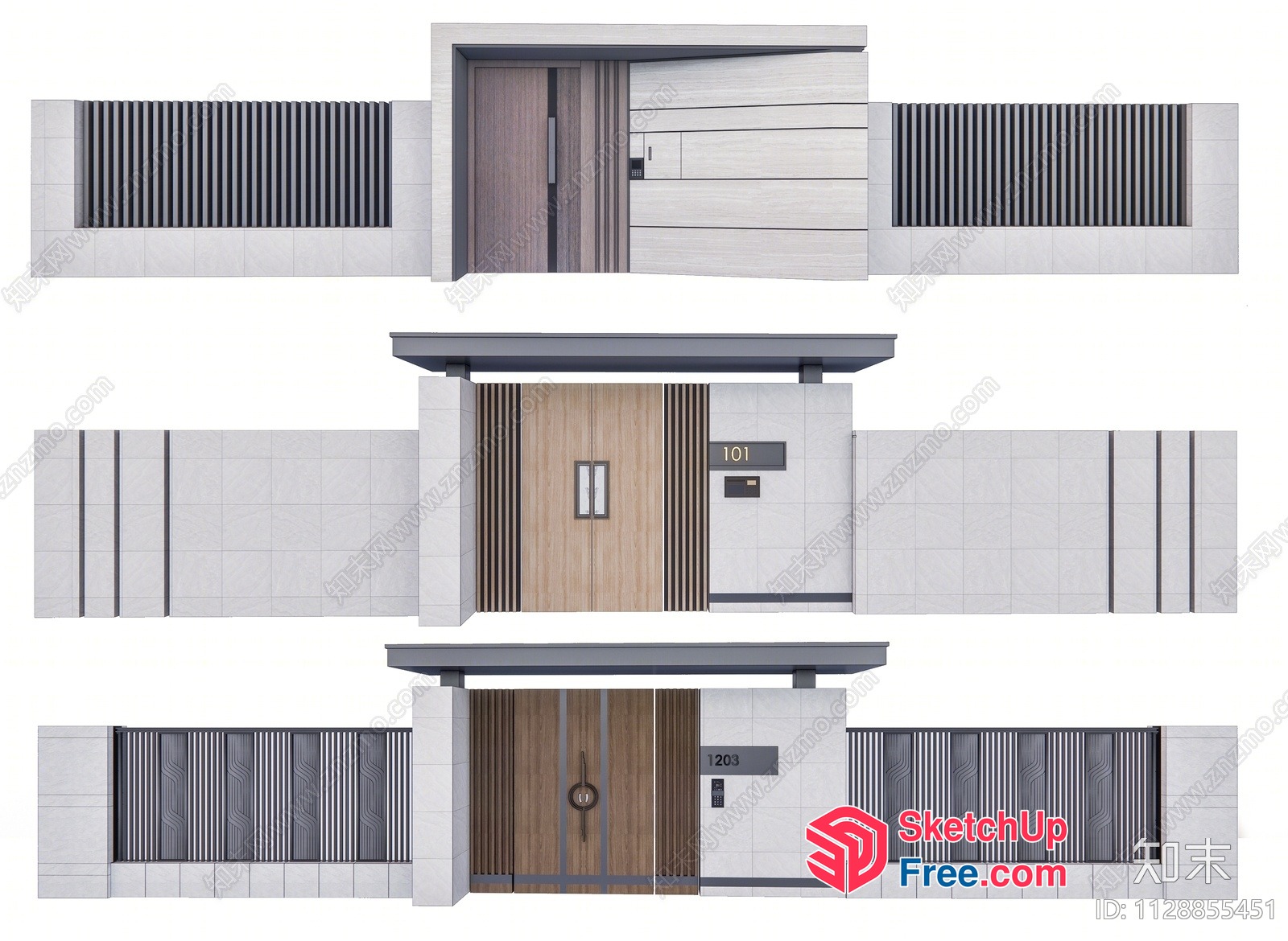 Modern Entrance Doors With Unique Designs And Numbers 3D SketchUp File