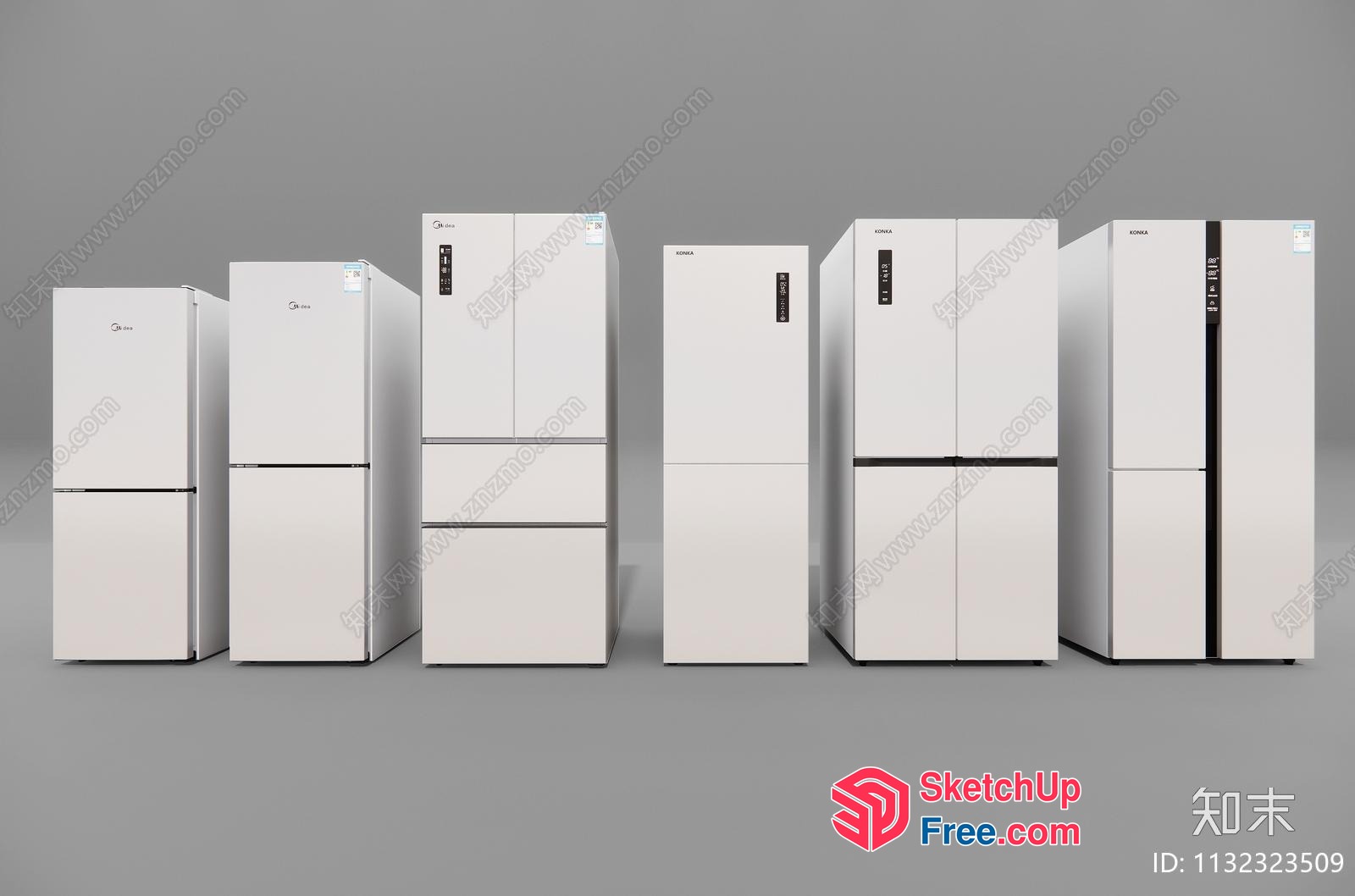 Modern White Refrigerators In A Row 3D SketchUp File