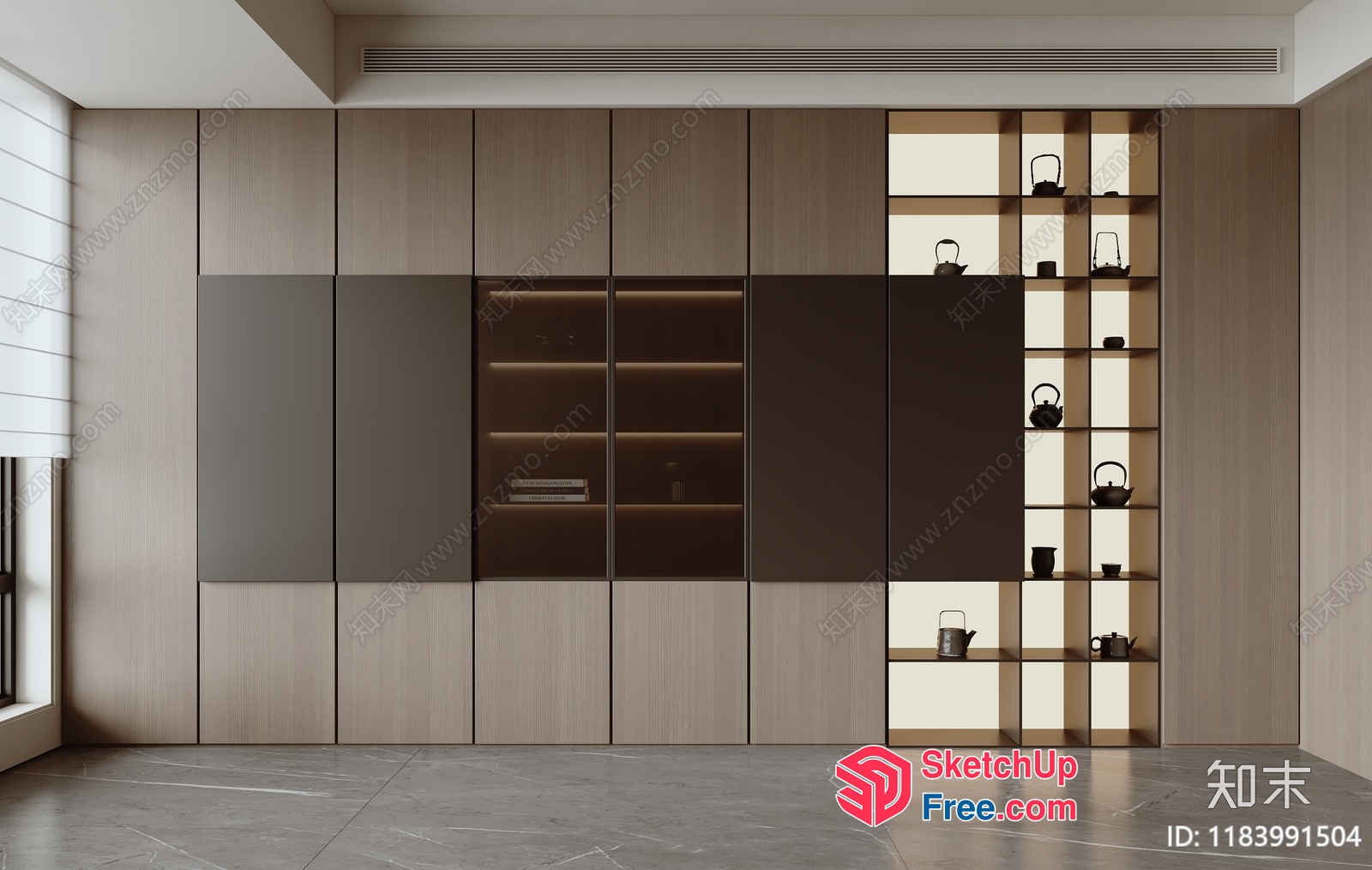 Modern Japanese-Inspired Interior With Teapot Display 3D SketchUp File