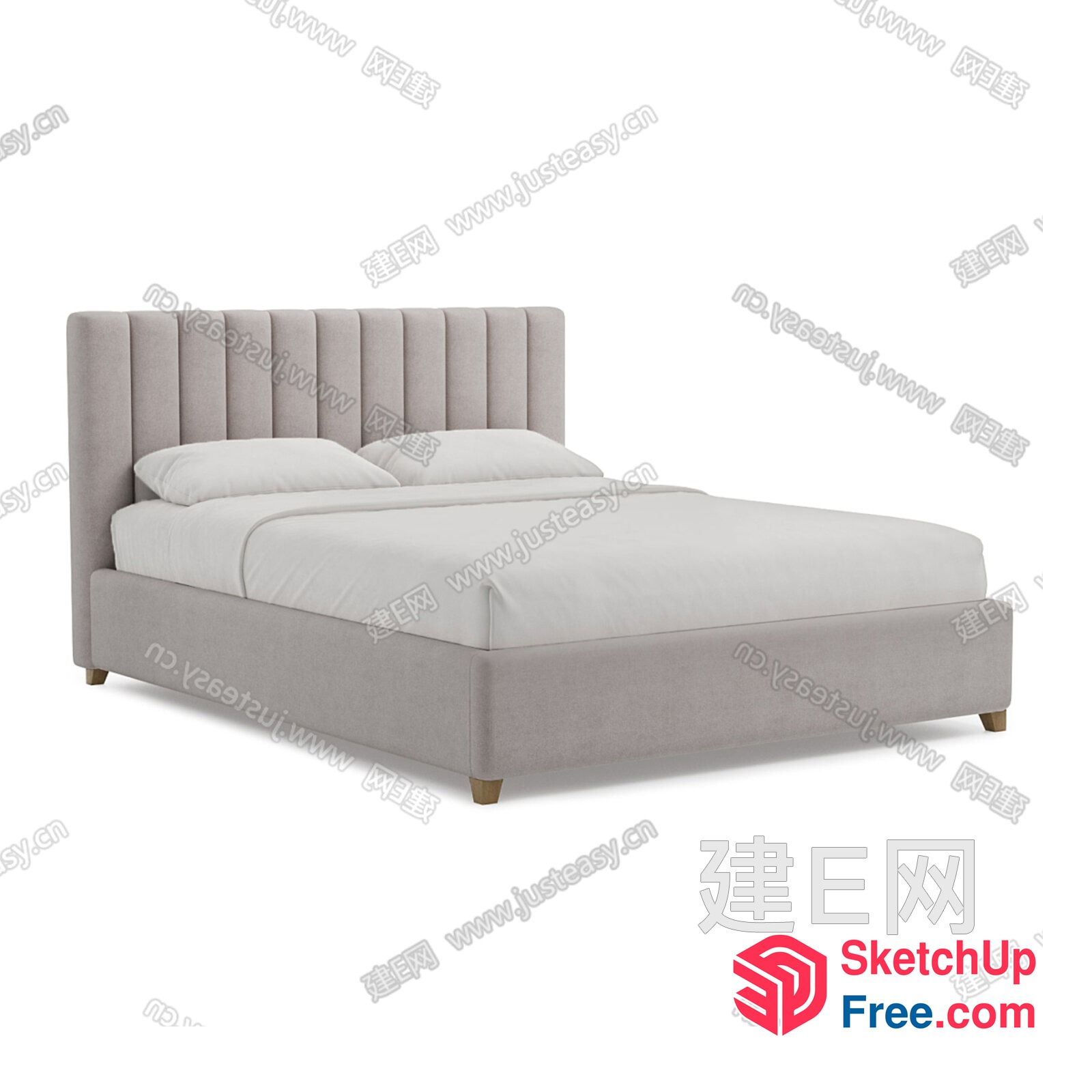 Gray Upholstered Bed With Vertical Channeling 3D SketchUp File