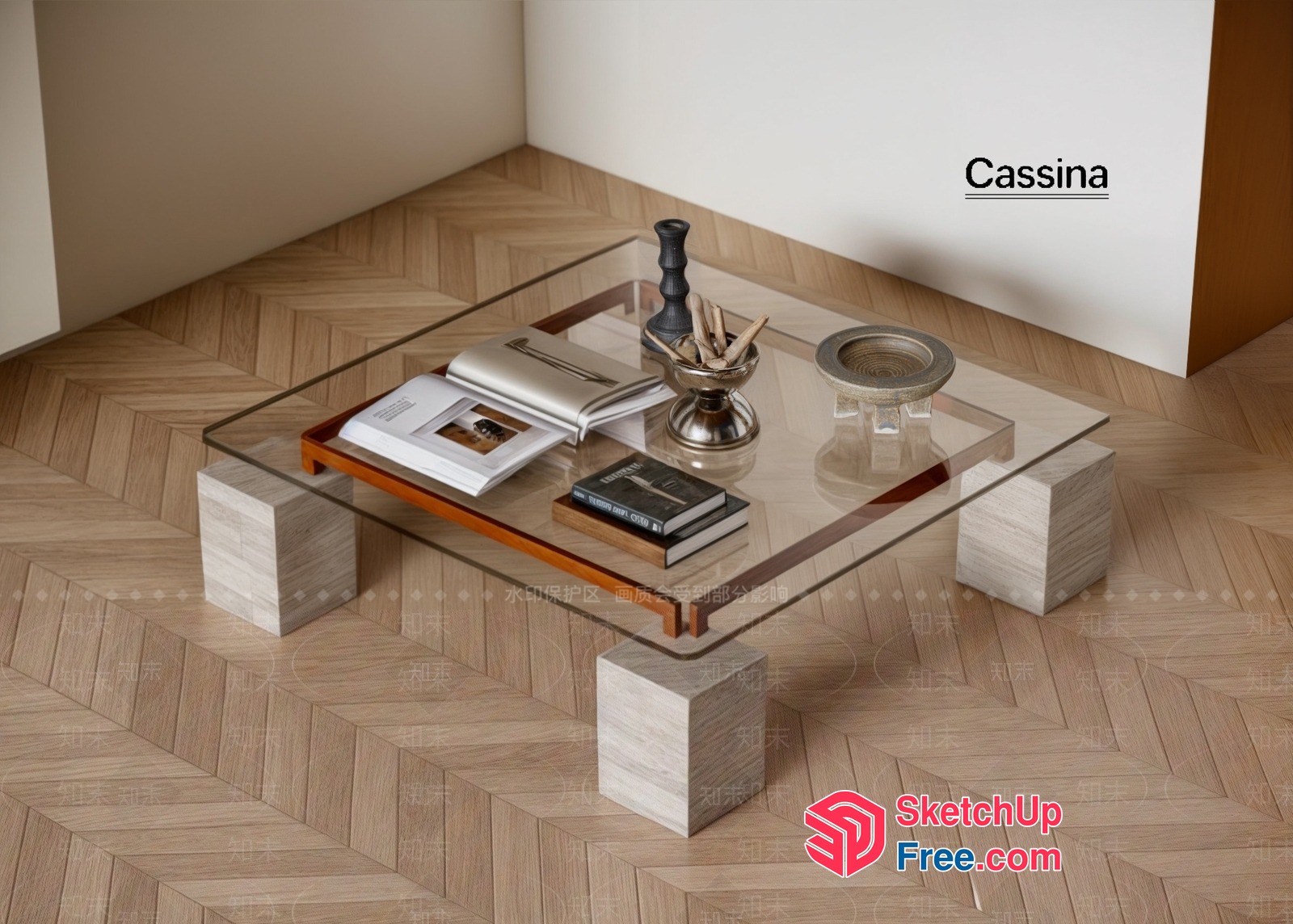 Elegant Glass Coffee Table With Wooden Base 3D SketchUp File