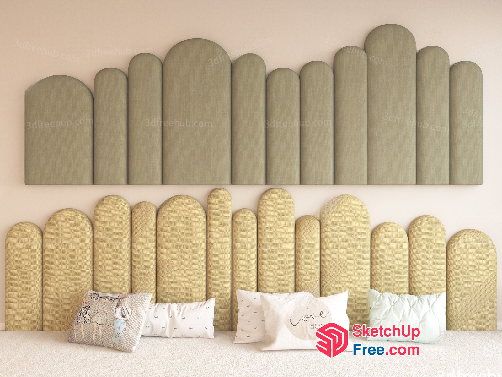 Elegant Upholstered Headboard With Pillows 3D SketchUp File
