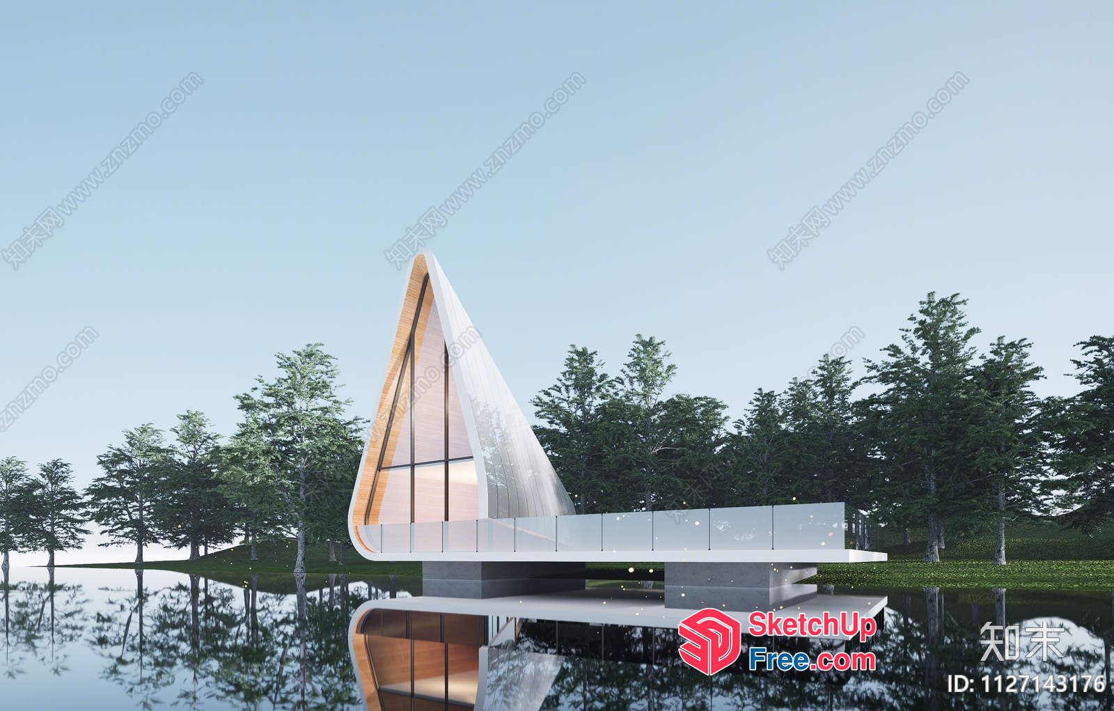 Modern Minimalist Villa With Glass Curtain Wall And Water Feature 3D SketchUp File