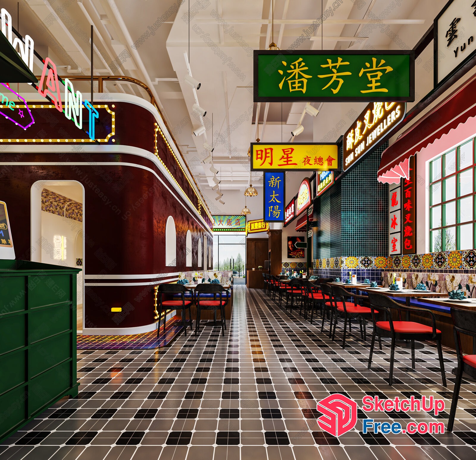 Colorful Modern Chinese Restaurant Interior 3D SketchUp File