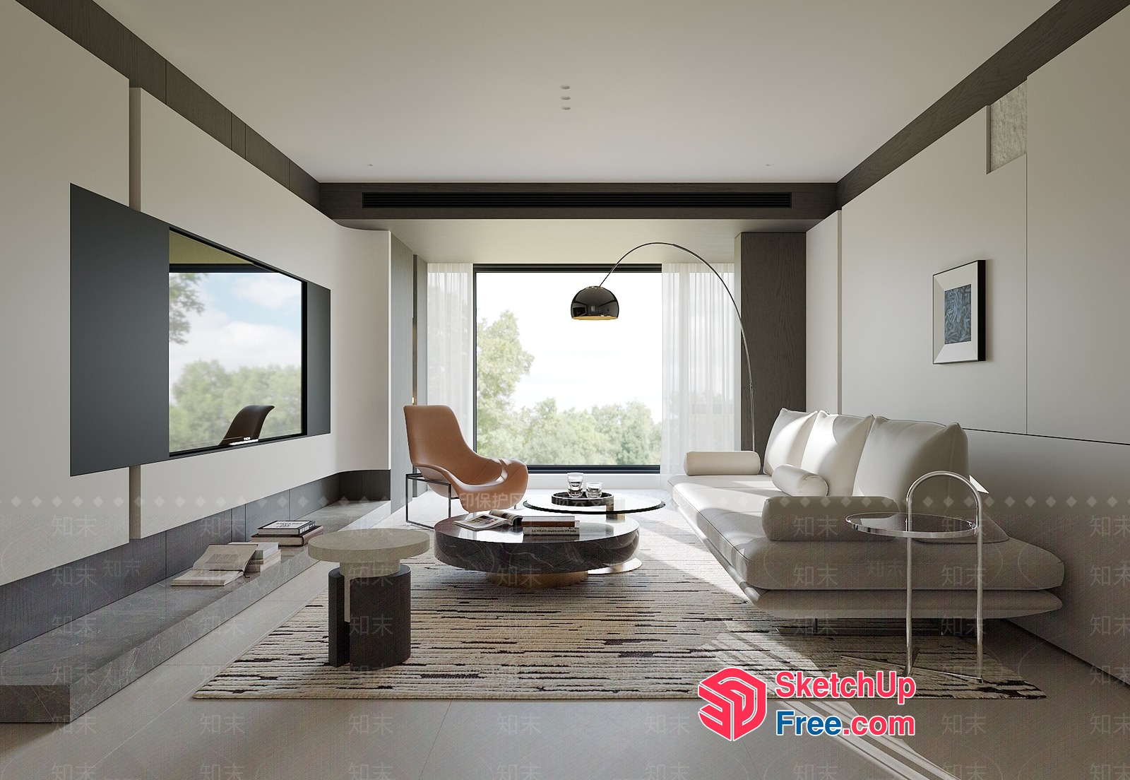Modern Minimalist Living Room With Large Window And Sleek Furniture 3D SketchUp File