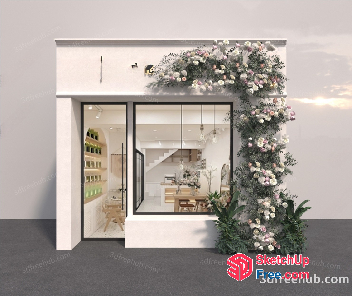 Elegant White Exterior With Floral Decorations 3D SketchUp File