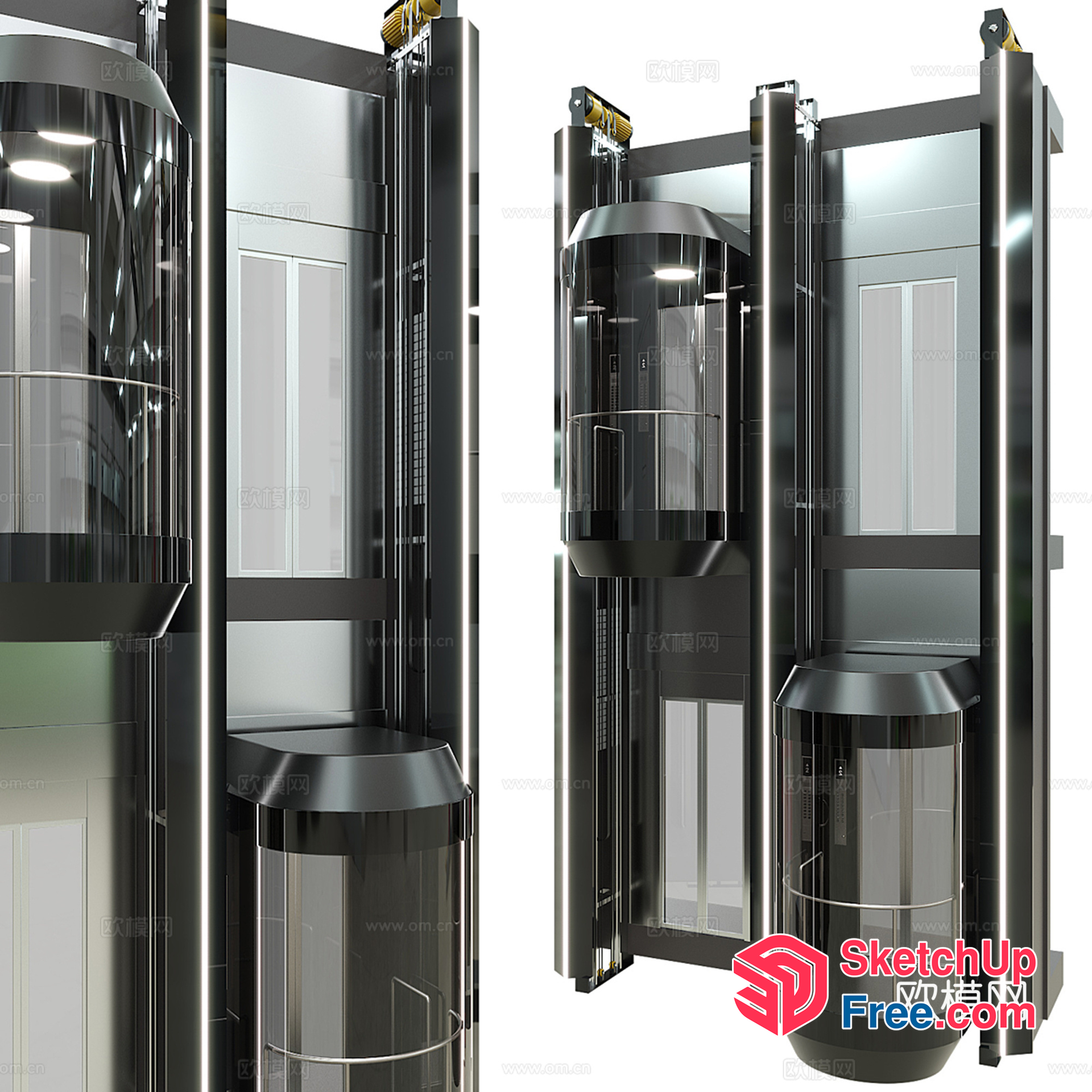 Modern Glass Elevator Staircase Design 3D SketchUp File