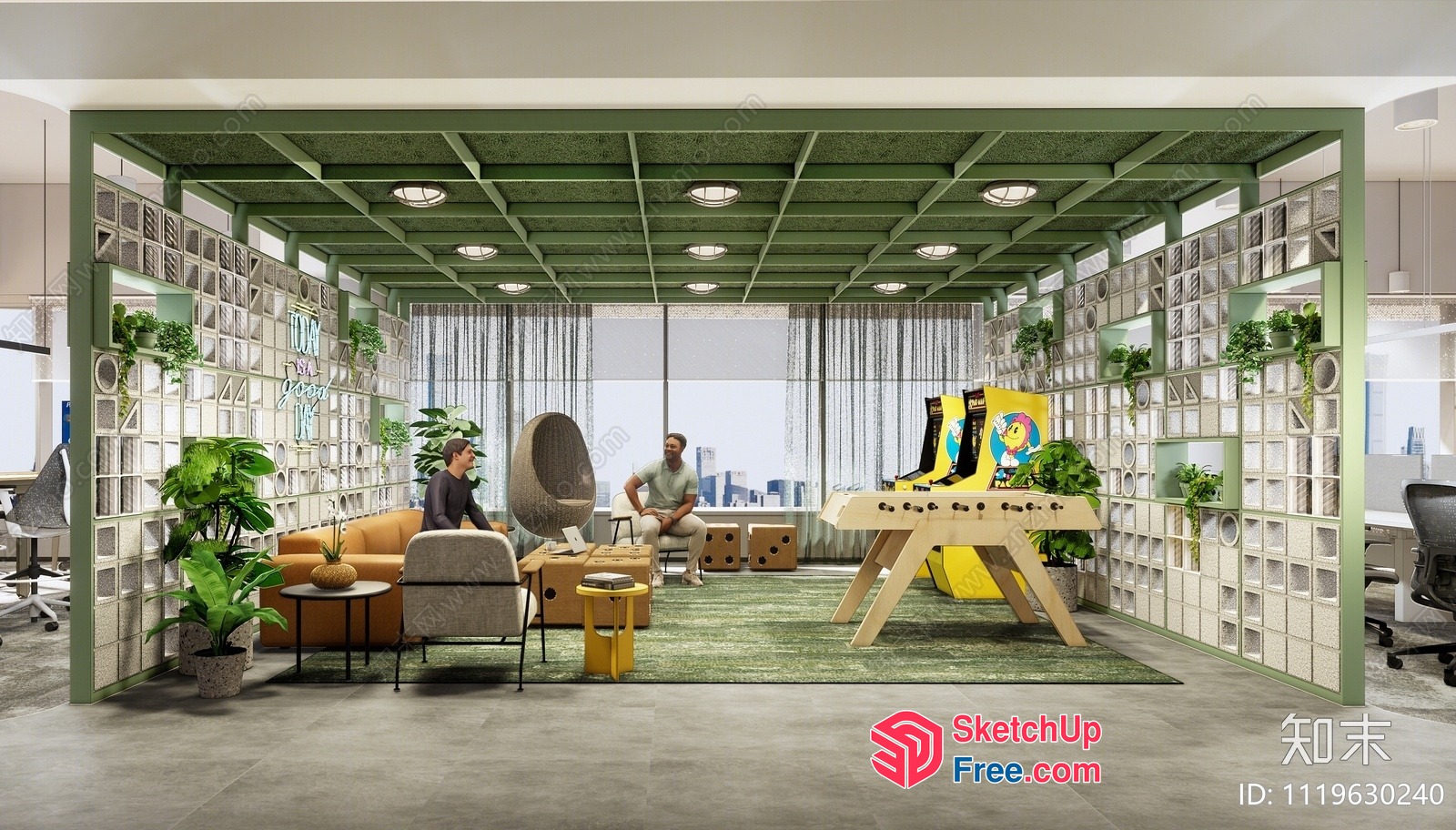 Modern Office Space With Greenery And Games 3D SketchUp File