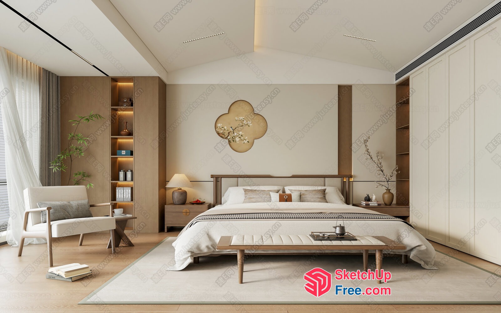 Modern Japanese-Inspired Minimalist Bedroom 3D SketchUp File