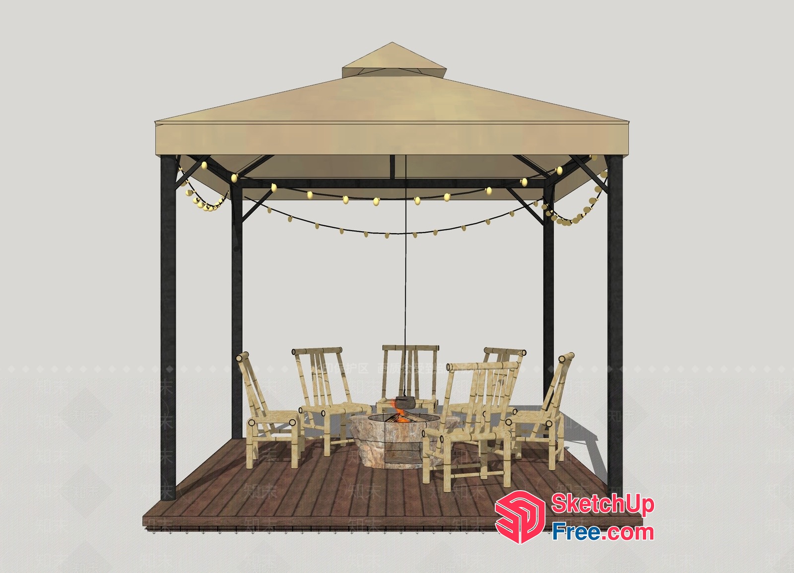 Outdoor Gazebo With Dining Table And Chairs 3D SketchUp File