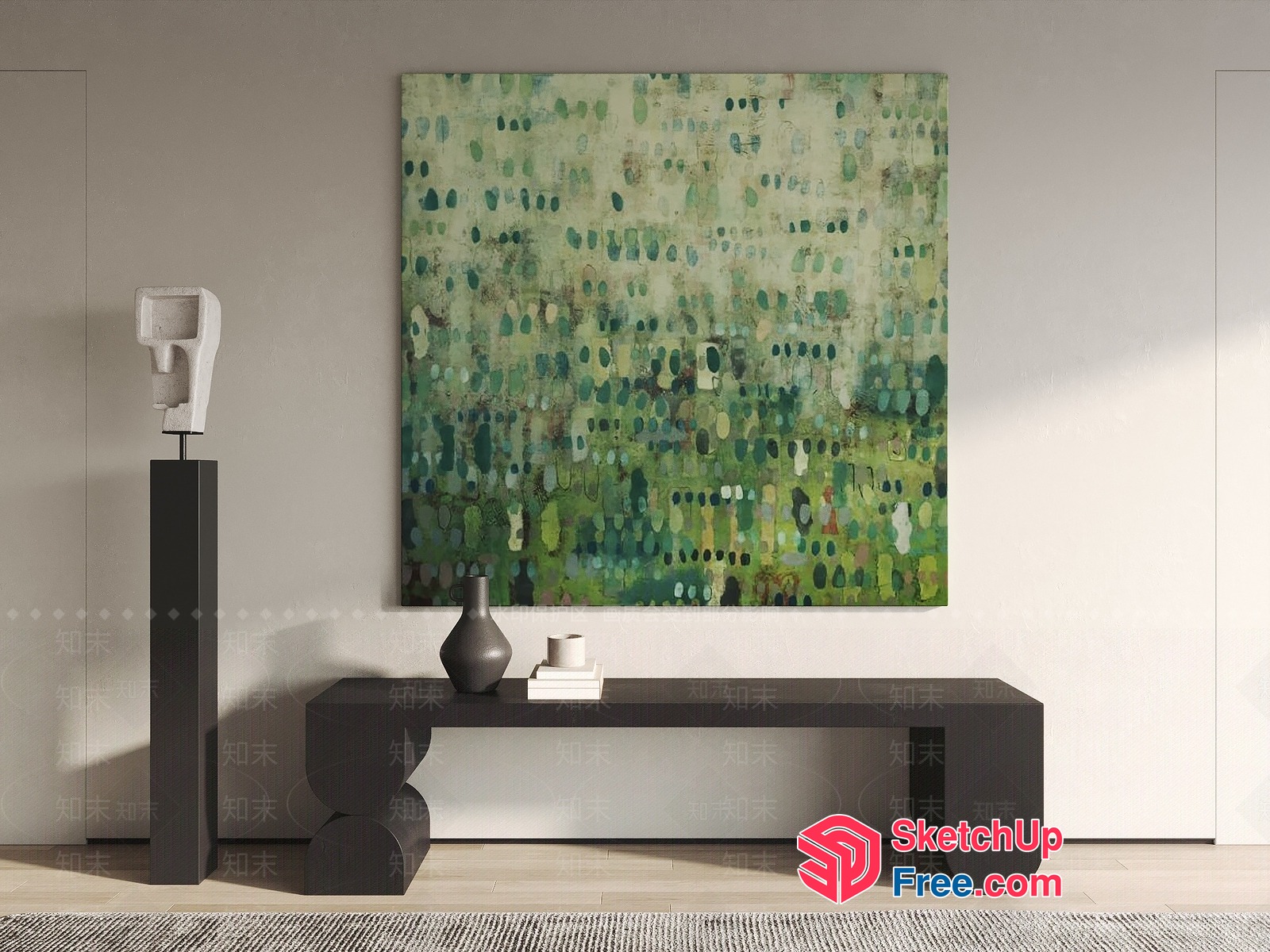 Modern Minimalist Green Artwork And Sleek Furniture 3D SketchUp File