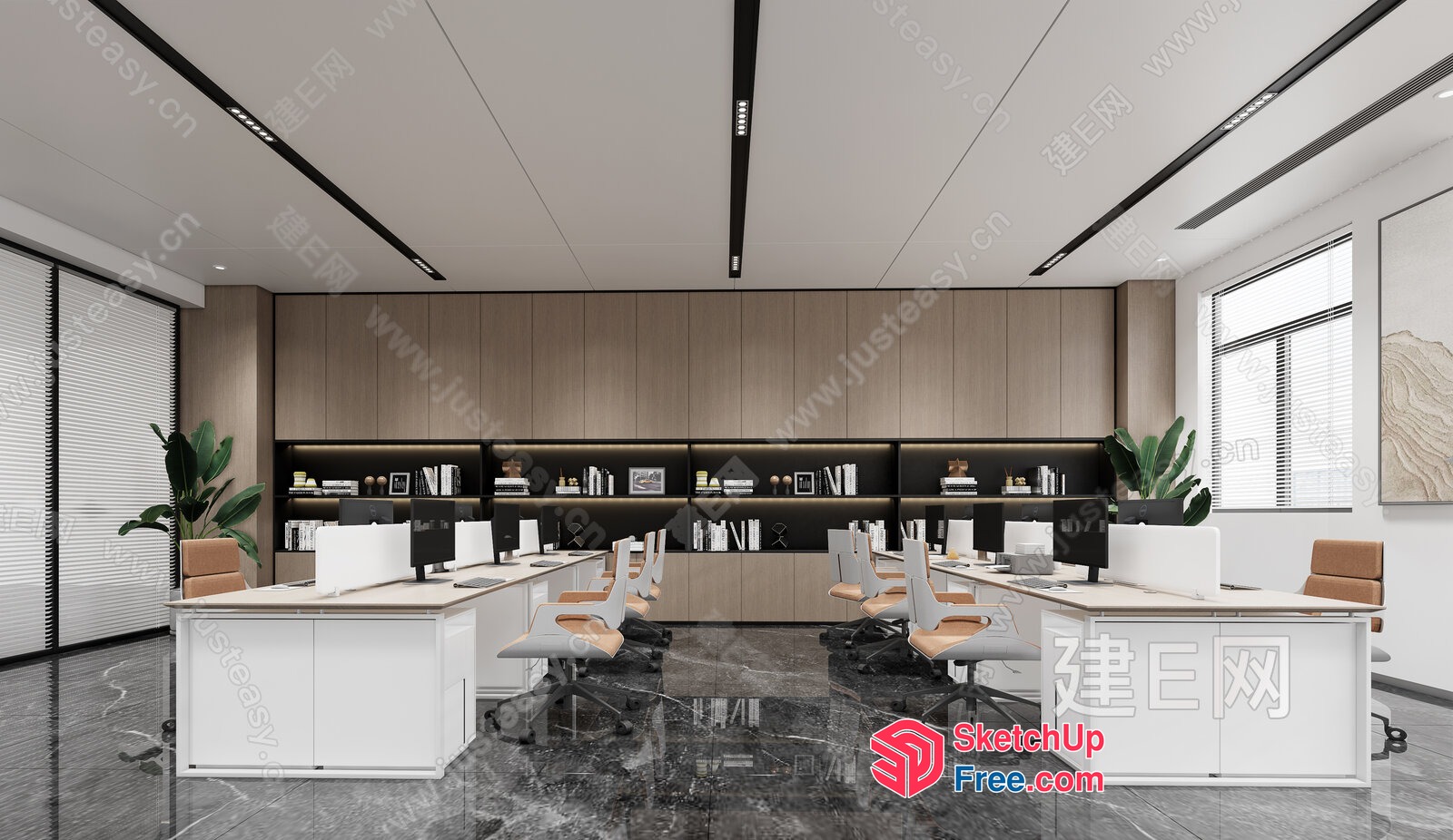 Office Space With Modern Furniture And Natural Lighting 3D SketchUp File