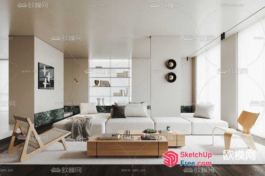 Minimalist Modern Living Room With Natural Light 3D SketchUp File