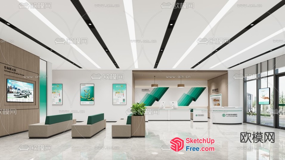Modern Office Lobby With Sleek White And Green Accents 3D SketchUp File