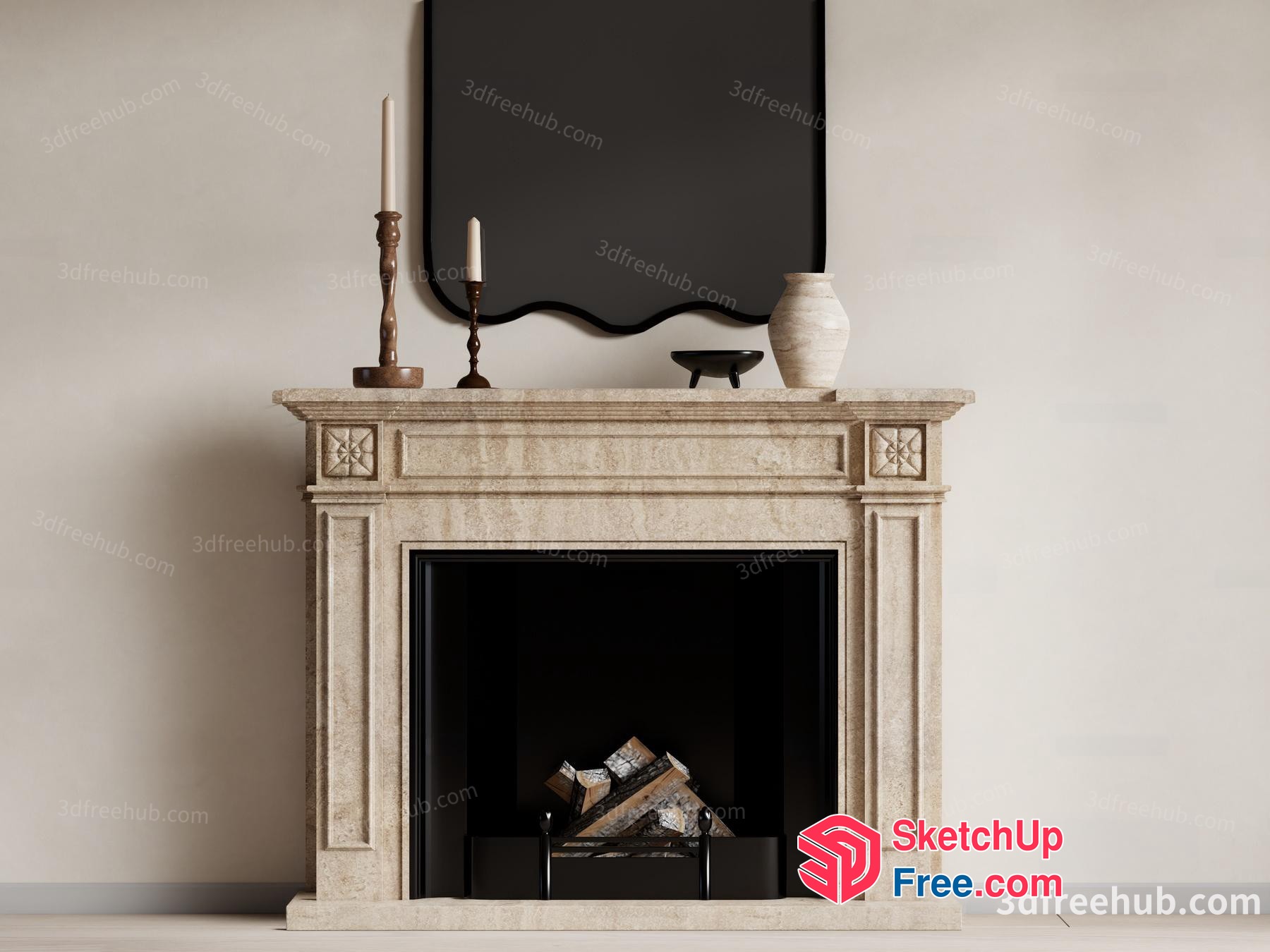 Elegant Creamy Fireplace Mantel With Classic Moulding 3D SketchUp File