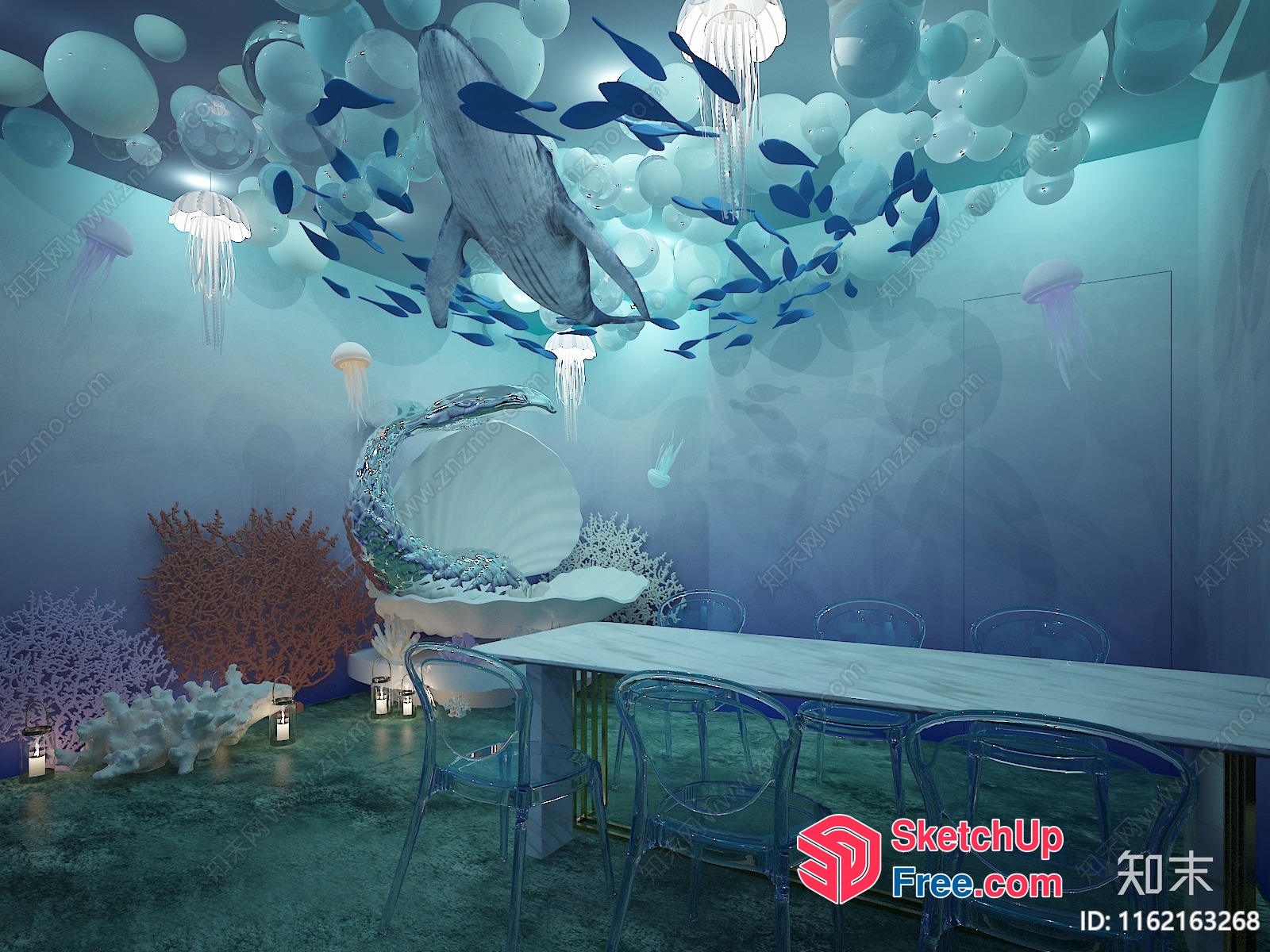Ocean-Inspired Interior With Whimsical Decorations 3D SketchUp File