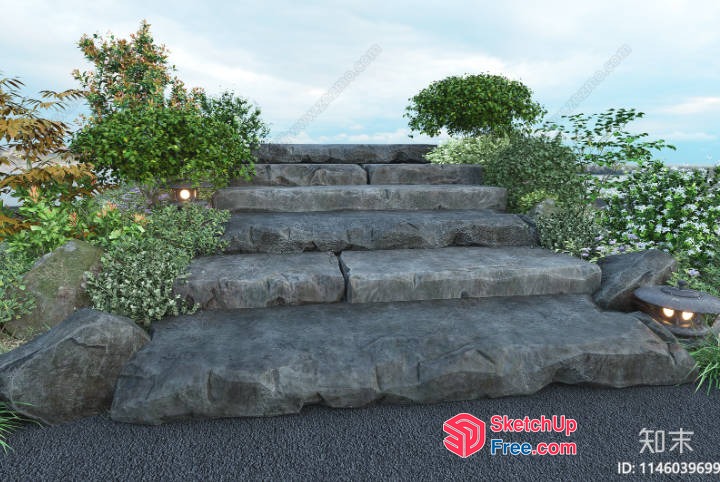 Stone Staircase In A Serene Garden Setting 3D SketchUp File