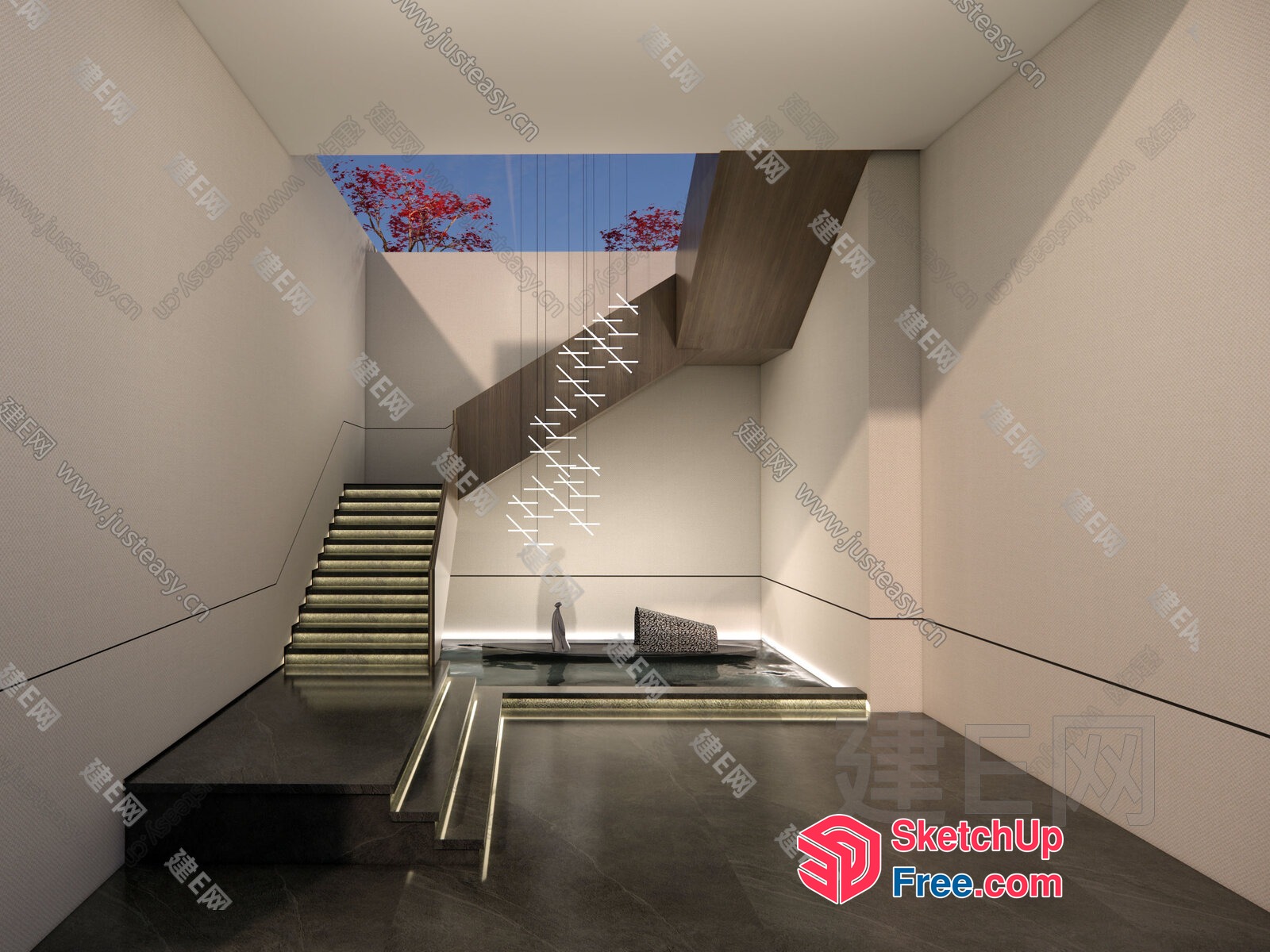 Modern Staircase With Sleek Railing And Minimalist Design 3D SketchUp File