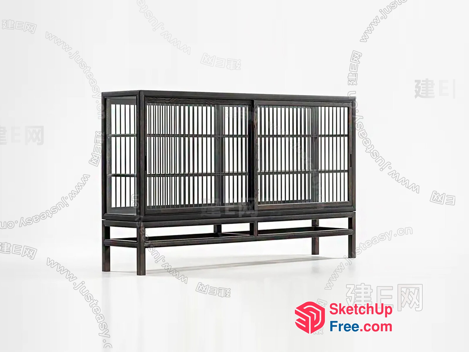 Asian-Inspired Black Wooden Partition Screen 3D SketchUp File
