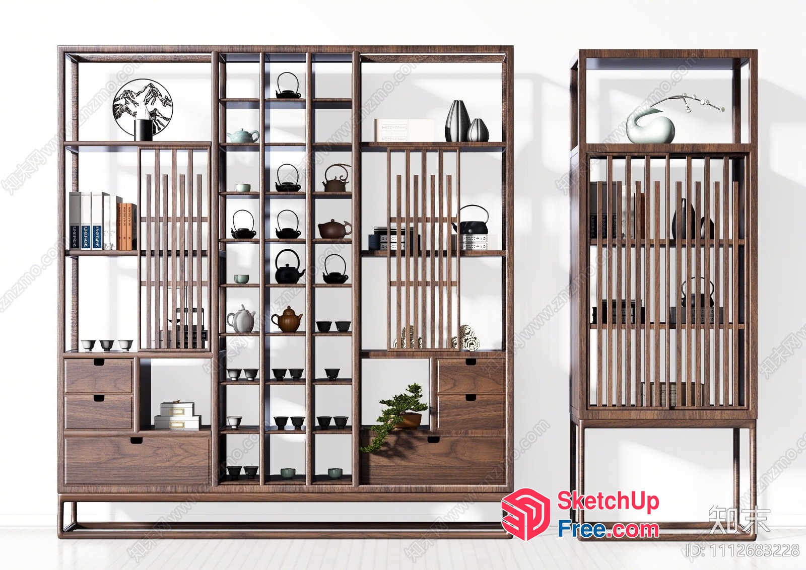 Modern Japanese-Inspired Teahouse Shelving Unit 3D SketchUp File